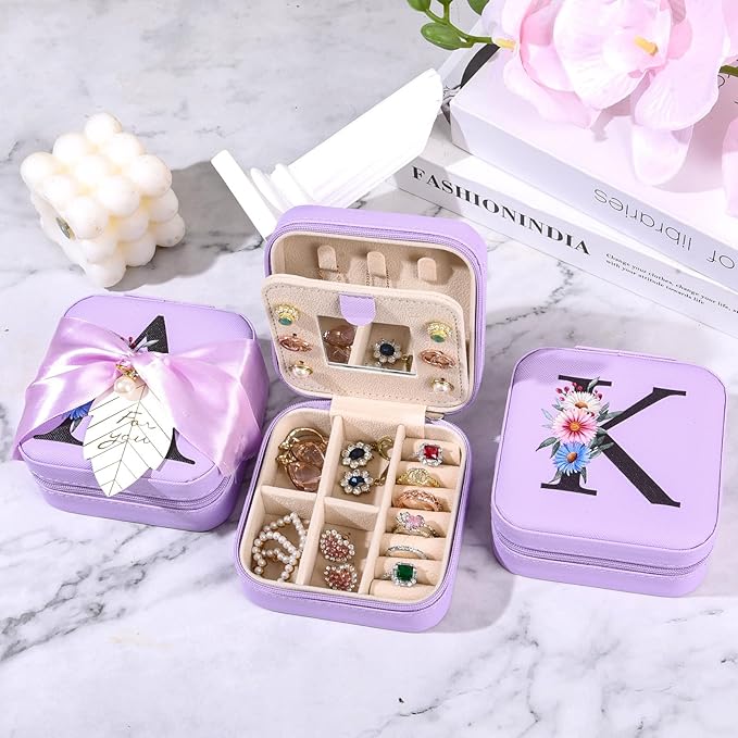 AYGXU Travel Gifts for Women Girls,Small Jewelry Organizer Box,Bridesmaid Proposal Gifts,glass cup with bamboo lid and straw,aesthetic cups,coffee cups,Graduation Gifts for Her Initial U purple