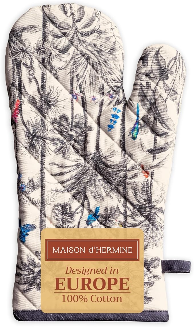 Maison d' Hermine Oven Gloves 100% Cotton Oven Mitt 7" x 13" with Loop Heat Resistant, BBQ, Cooking Gloves, Baking, Grilling, Kitchen, Handling Hot Pans (Pack of 1, Amazonia)