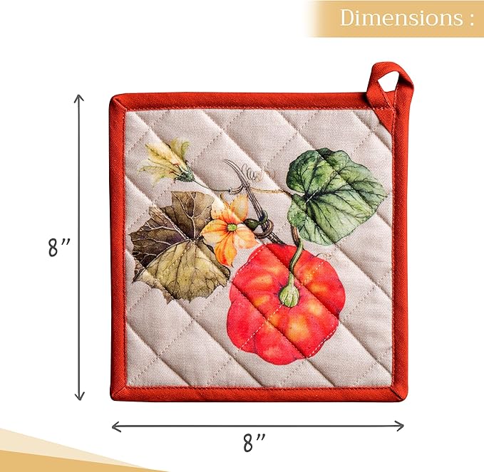 Maison d' Hermine Pot Holders 100% Cotton Heat Resistant Potholders 8" x 8" Hot Pads with Loop BBQ, Cooking, Baking, Grilling, Kitchen, Handling Hot Pans (Pack of 1, Potiron)