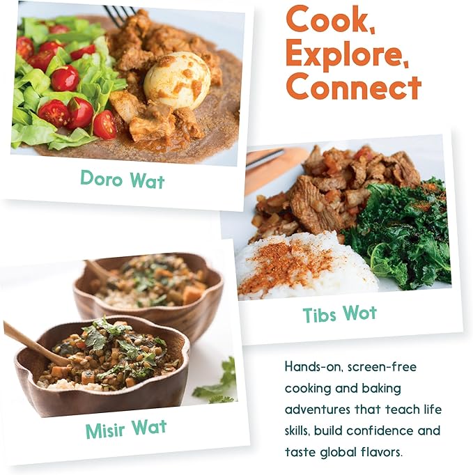 eat2explore Cooking Kits for Kids – Interactive & Educational Kids Cooking Sets Real for Ages 5 and Up,3 Recipe Cards & Global Ingredients – Fun Gift for Young Chefs (Ethiopia Edition)
