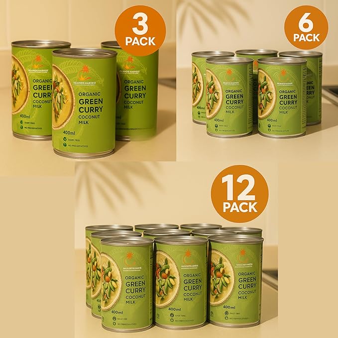 Islands Harvest Organic Green Curry Coconut Milk Pack of 6 - Vegan, Kosher, Halal, Non-GMO, USDA Organic - No Added Artificial Flavors, Colors or Preservatives. For Curries, Such As Green Beans, Broccoli, Carrot