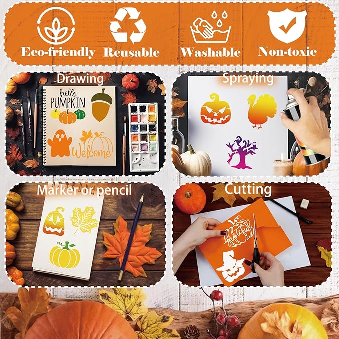 45Pieces Christmas Halloween Fall Thanksgiving Cookie Stencils Reusable Holiday DIY Baking Cake Templates Stencil for Food Dessert Craft (45 Holiday)