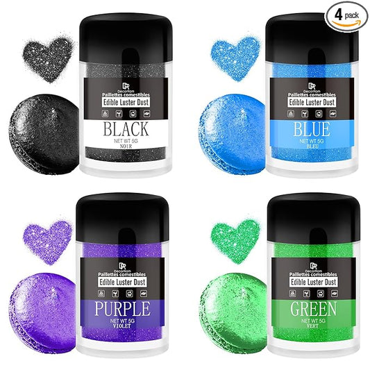 Edible Glitter Set - Luster Dust Edible Set 4 Metallic Colors - Food Grade Coloring Glitter Shimmer Dust Powder for Cocktail, Wine, Cake Decorating, Drinks, Candy, Baking, Cookie, Fondant - 5g Each