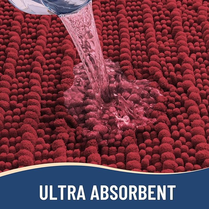 Arotive Luxury Chenille Bathroom Rug Mat, Extra Soft Thick Absorbent Shaggy Bath Rugs, Non-Slip Machine Wash Dry, Plush Bath Mats for Bathroom, Shower and Tub, 30x17, Red