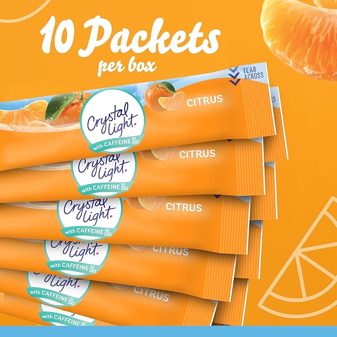Crystal Light Citrus Naturally Flavored Powdered Drink Mix with Caffeine, 10 ct On-the-Go-Packets