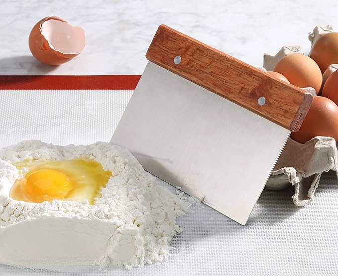 New Star Foodservice 36237 Wood Handle Dough Scraper, 6 by 3-Inch, Silver