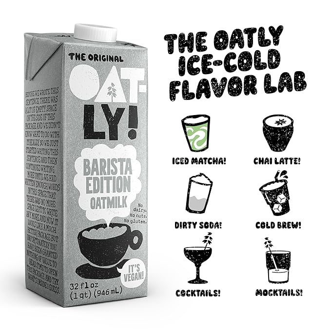 Oatly Barista Edition Oat Milk - Crafted for Coffee | Dairy-Free, Plant-Based, Shelf-Stable Milk that makes Perfect Foam (32 oz, 12-pack)