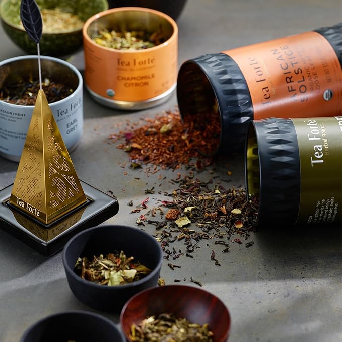 Tea Forte Peach Brulee Premium Organic Loose Leaf Caffeinated Black Tea Blend Canister, Makes 35-50 Cups