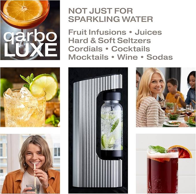 Twenty39 qarbo LUXE Premium Metal Sparkling Water Maker Machine - Soda Beverage Carbonator for Home, Seltzer Water Carbonation Fizz Maker (includes two CO2 cylinders)