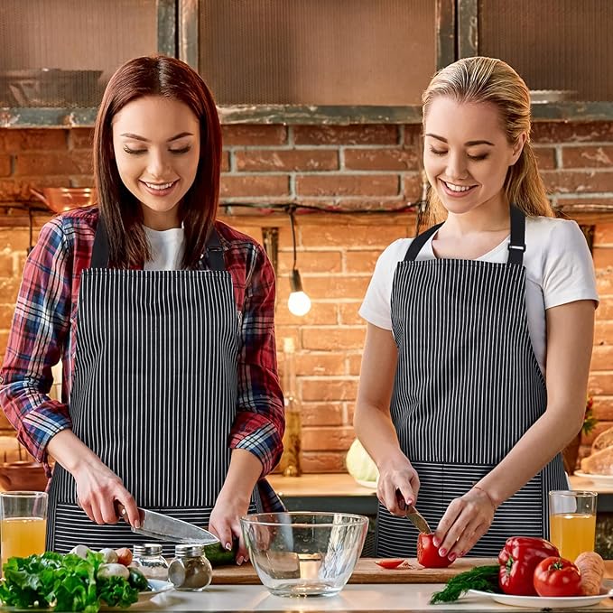 Handepo 4 Pcs Kitchen Cooking Aprons with Pockets Adjustable Waterproof Baking Apron for Women Men, Chef,BBQ, Christmas Gift