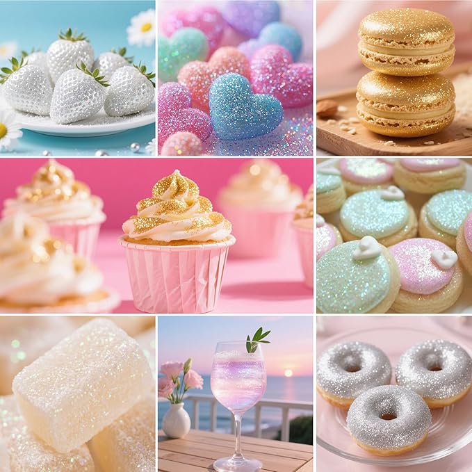 Edible Glitter Spray,2 Colors Iridescent & Iridescent Gold Food Grade Edible Glitter Set for Drink Cake Beverages,Cupcakes,Cake Pops and Cookies Decorating