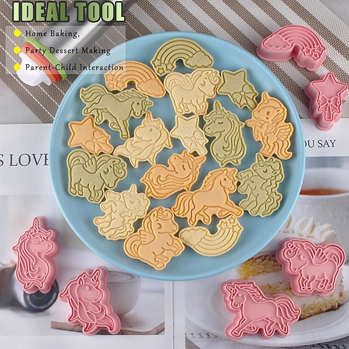 8 Pcs Unicorn Cookie Cutters Set Baking Molds 3D Unicorn Press type Cookie Cutter for Baking, Fondant, Cheese, and Pastries