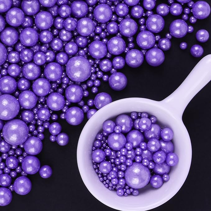 Purple Sprinkles for Cake Decorating, 6 Sizes Mix 4.6 oz Edible Pearl Sugar for Ice Cream Cupcake Cookies, Wedding Parties Birthday Cake Decoration