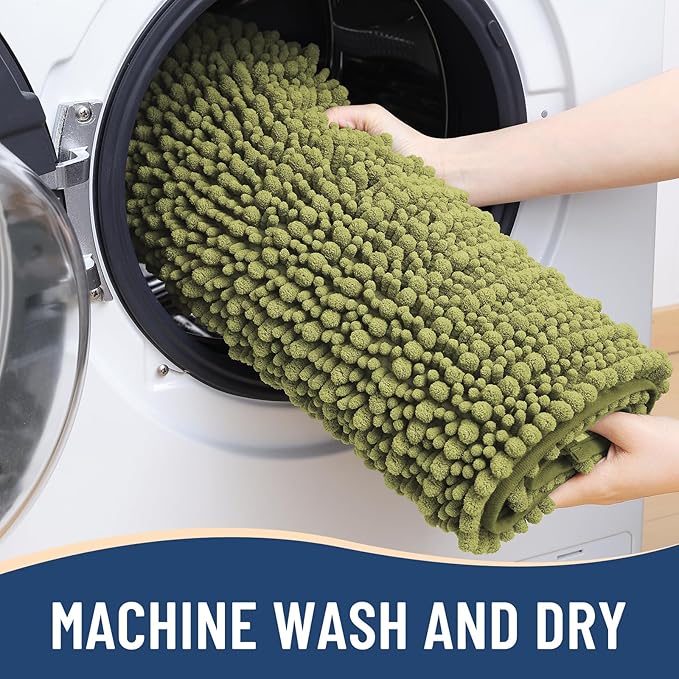 Arotive Luxury Chenille Bathroom Rug Mat, Extra Soft Thick Absorbent Shaggy Bath Rugs, Non-Slip Machine Wash Dry, Plush Bath Mats for Bathroom, Shower and Tub, 36x24, Willow Green