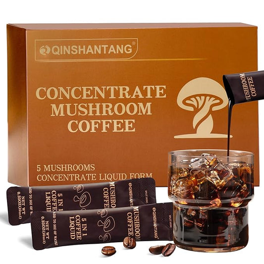 Mushroom Coffee Concentrate, Cold Brew With 5 Mushrooms, 15 Liquid Packets | Lion's Mane, Reishi, Maitake, Turkey Tail, Cordyceps, 100% Arabica Coffee Bean Extract