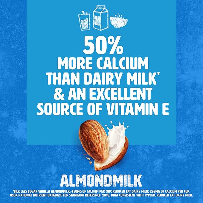 Silk Shelf-Stable Almondmilk, Less Sugar Vanilla, Dairy-Free, Vegan, Non-GMO Project Verified,10 Ounce (Pack of 12)