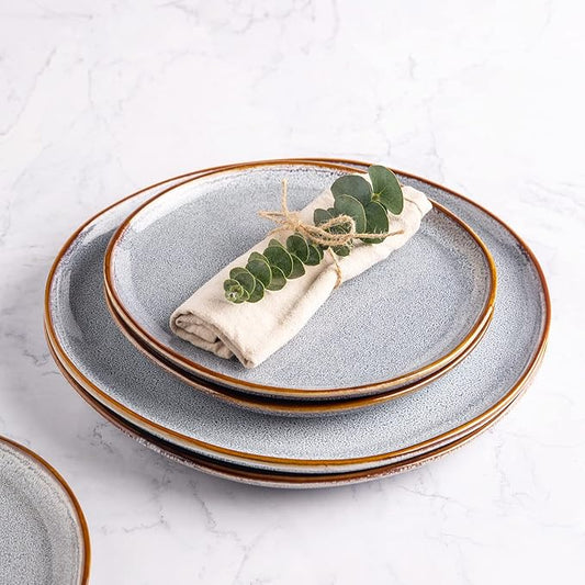 AmorArc Ceramic Dinner Plates Set of 4, 10.5 Inch Handmade Reactive Glaze Stoneware Plates, Large Rustic Shape Dinnerware Dish Set for Kitchen, Microwave & Dishwasher Safe, Scratch Resistant - Blue