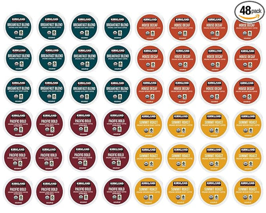 Kirkland Signature Organic K-Cups Variety Pack - Arabica, Single Serve Coffee Pods for Keurig Makers - 48 Pods in ComboCreations Box - Perfect for Holiday Gifts, Parties & Beverages