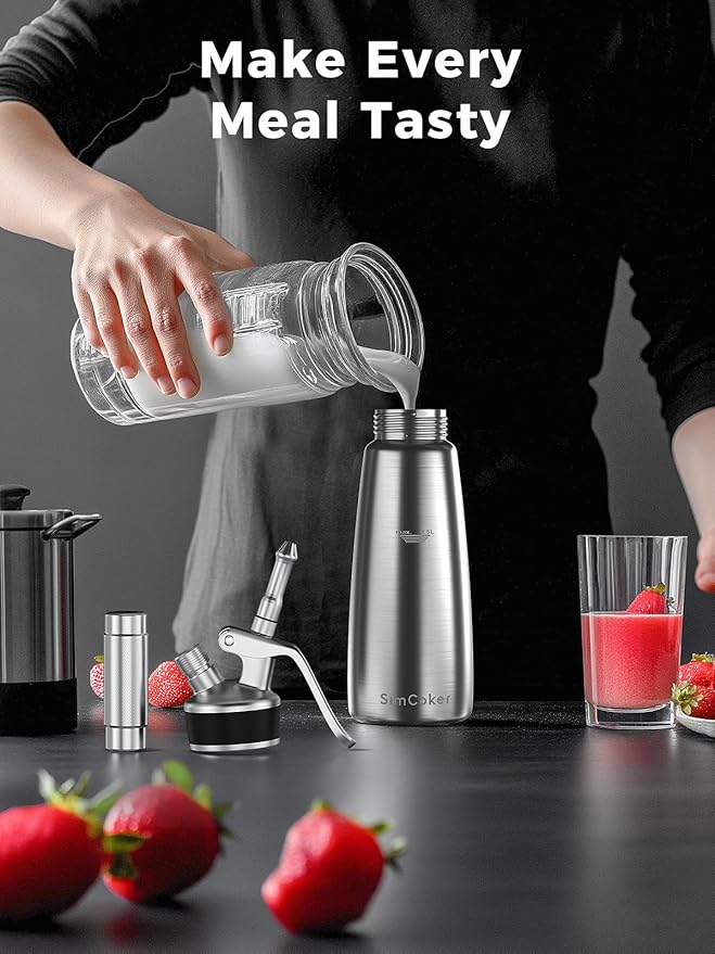 Whipped Cream Dispenser Stainless Steel,Cream Whipper with 4 Injector Tips and 3 Decorating Nozzles,Dishwasher Safe,Chargers NOT Included