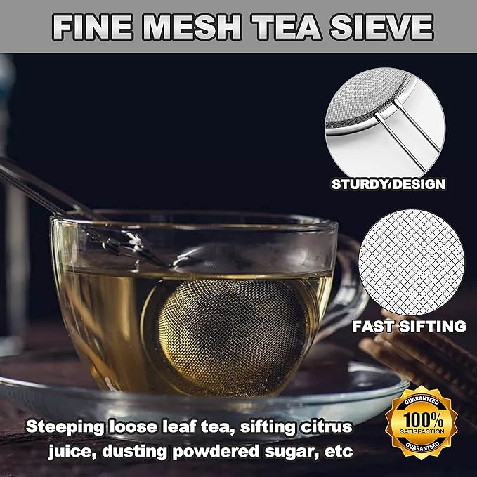 Anaeat Fine Mesh Strainers - Premium Stainless Steel Colander Sieve Sifters, with Durable Mesh and Sturdy Handle, Excellent for Sifting Dry ingredients, Flour, Pastas, Rice, Tea (3.94"）