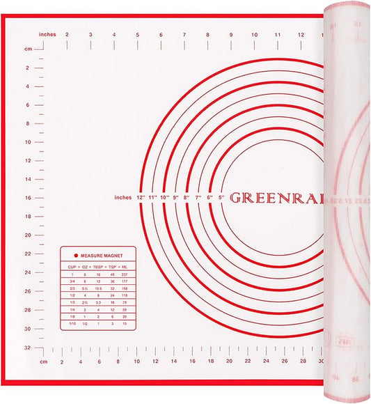 Large Silicone Pastry Mat Extra Thick Non Stick Baking Mat with Measurement Fondant Mat, Counter Mat, Dough Rolling Mat, Oven Liner, Pie Crust Mat (L-16''(W)24''(L), Red)