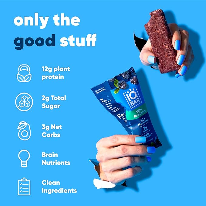 IQBAR Brain and Body Plant Protein Bars - Fruit Lovers Variety - 12-Count Low Carb - Gluten Free, High Fiber, Vegan Snacks - Low Sugar Meal Replacement