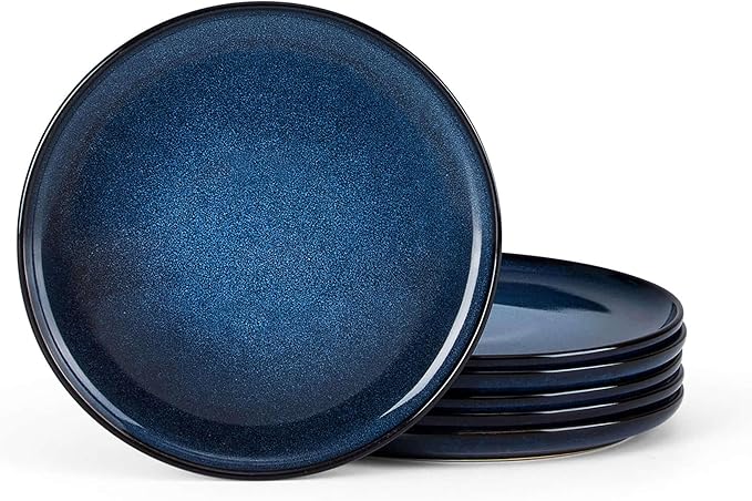 Herogo 6-Piece Stoneware Small Dinner Plates Set, 7.9" Ceramic Round Dessert Plate Set, Double Reactive Glaze Large Dinnerware Plates for Kitchen, Microwave, Oven and Dishwasher Safe, Starry Blue
