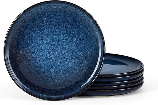 Herogo 6-Piece Stoneware Small Dinner Plates Set, 7.9" Ceramic Round Dessert Plate Set, Double Reactive Glaze Large Dinnerware Plates for Kitchen, Microwave, Oven and Dishwasher Safe, Starry Blue