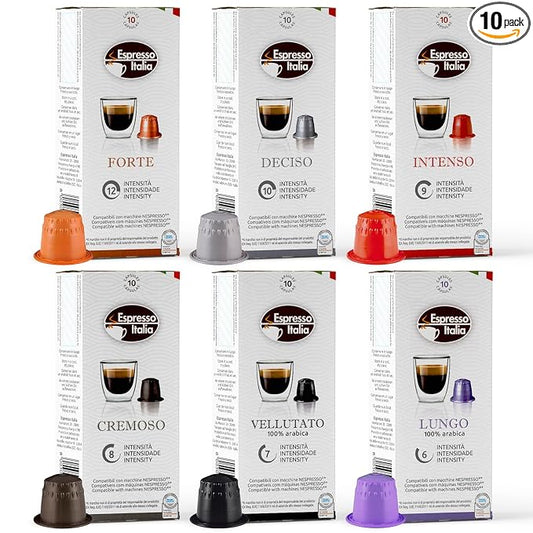 ESPRESSO ITALIA Capsules Compatible with Nespresso Machines, 100 Count - VARIETY PACK, Italian Coffee Pods Expresso