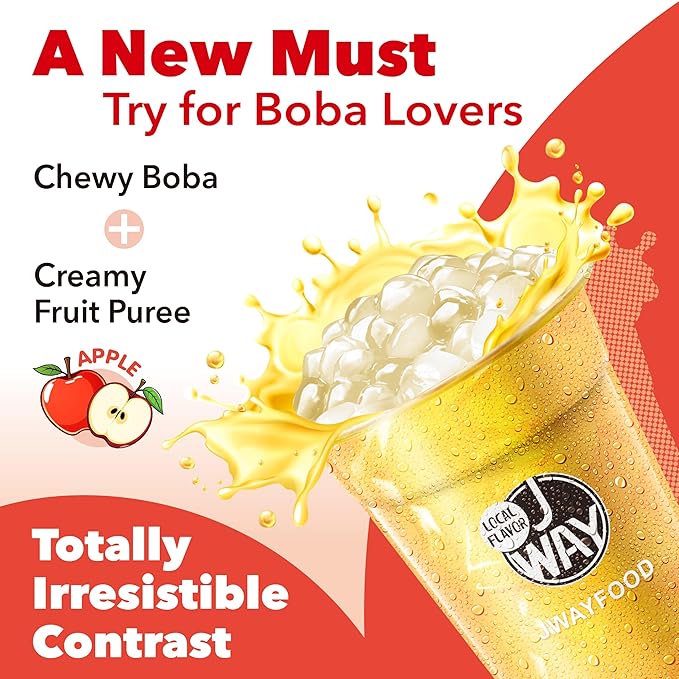 J WAY Instant Boba Bubble Pearl Apple Juice Drinks Kit with Authentic Crystal Tapioca Boba, Ready in Under One Minute, Paper Straws Included, 3 Servings