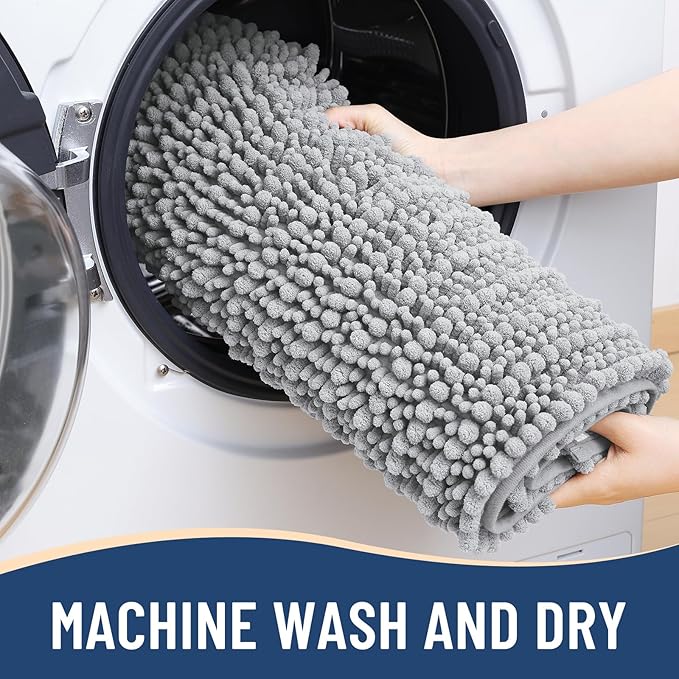 Arotive Luxury Chenille Bathroom Rug Mat, Extra Soft Thick Absorbent Shaggy Bath Rugs, Non-Slip Machine Wash Dry, Plush Bath Mats for Bathroom, Shower and Tub, 30x17, Light Grey