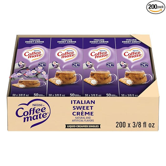 Nestle Coffee mate Coffee Creamer, Italian Sweet Creme, Liquid Creamer Singles, Non Dairy, No Refrigeration, 0.375 fl oz Tubs (Pack of 200)