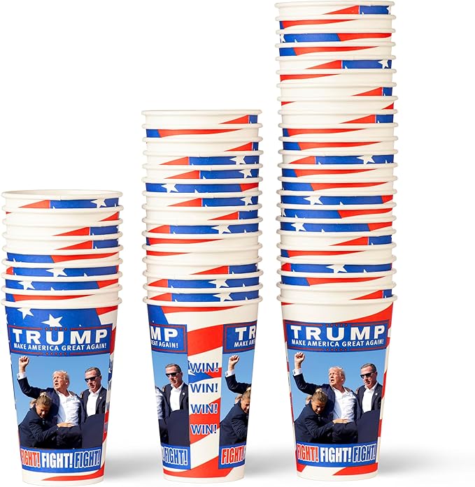 Smygoods Trump Design Disposable Paper Coffee Cups (16 OZ, 100 Count) For Hot Beverages, Tea, Espresso, Cocoa - To Go Drink Containers, Café & Office