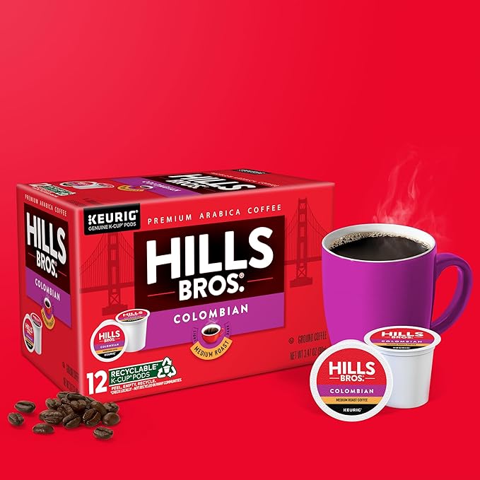 Hills Bros. Colombian Blend Keurig K-Cup Pods for Keurig Brewers – Medium Roast Premium Arabica Blend, Kosher – 1 Pack of 12 Single Serve Pods