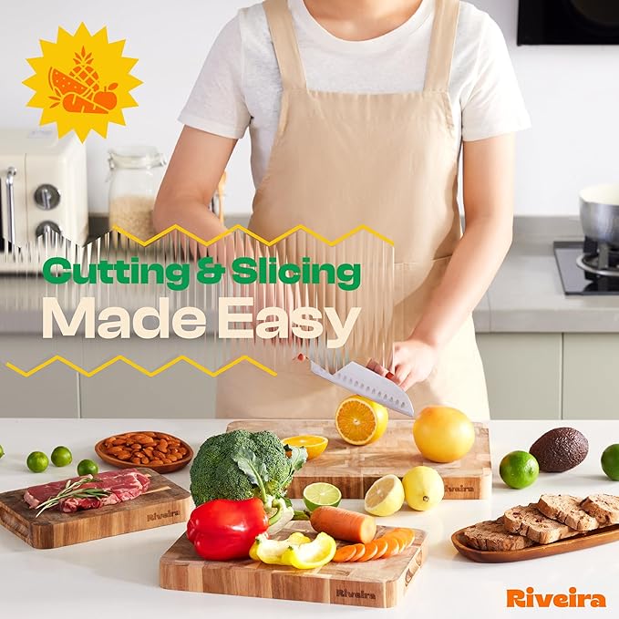 Riveira Acacia Wood Cutting Board – Gourmet Acacia Grandeur: 18 x 12 Wooden Cutting Board – Natural Wooden Cutting Boards For Kitchen Decorative – Innovative Juice Grooves Acacia Wooden Chopping Board