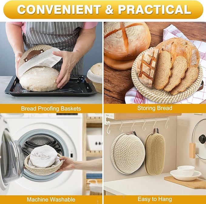 Banneton Bread Proofing Basket Set of 2, 10 Inch Round 11Inch Oval Cotton Rope Sourdough Bread Baking Supplies Proofing Bowls with Liners & Covers Gifts for Bakers Women Wife Mom