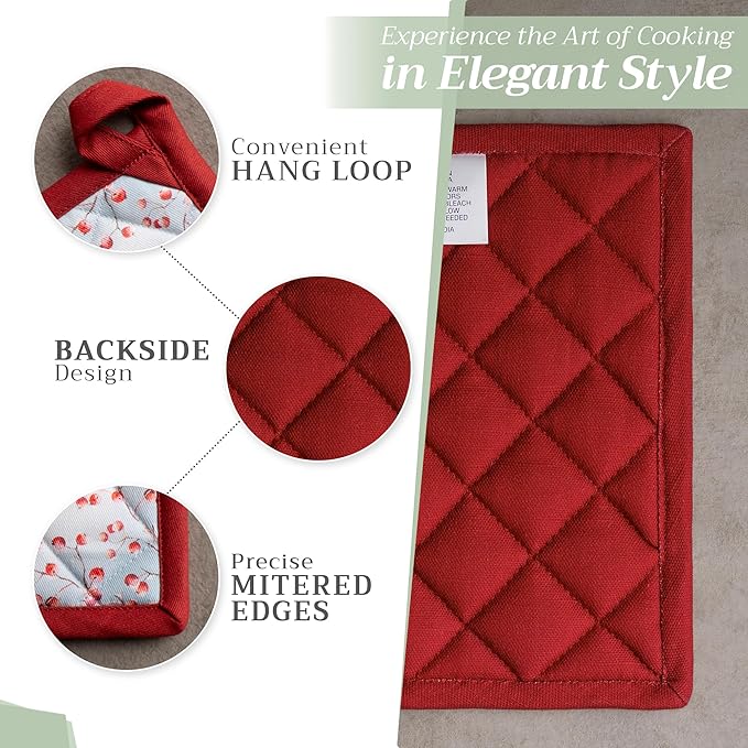 Maison d' Hermine Pot Holders 100% Cotton Heat Resistant Potholders 8" x 8" Hot Pads with Loop BBQ, Cooking, Baking, Grilling, Kitchen, Handling Hot Pans (Pack of 1, Fairytale Forest)
