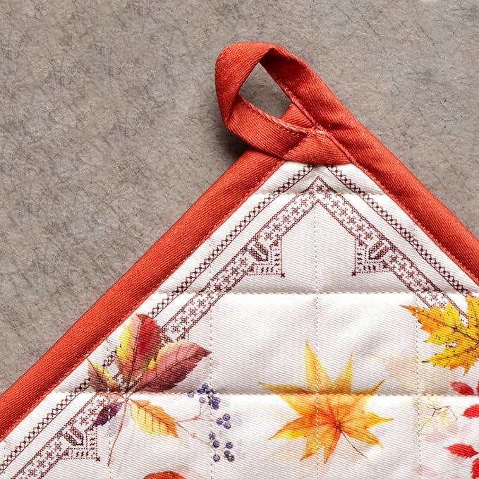 Maison d' Hermine 100% Cotton Oven Mitt & Pot Holder Set (7.5"x13" & 8"x8") Heat Resistant BBQ Cooking Gloves with Loop, Baking, Grilling, Kitchen, Handling Hot Pans (Amarante)