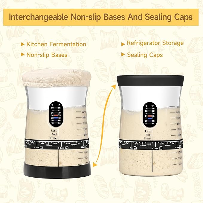Pro Sourdough Starter Kit- 50oz Large Capacity Sourdough Starter Jar, 17 Flavorful Fermentation Recipes, Sourdough Bread Baking Supplies for Making Delicious Sourdough Breads(2PCS)