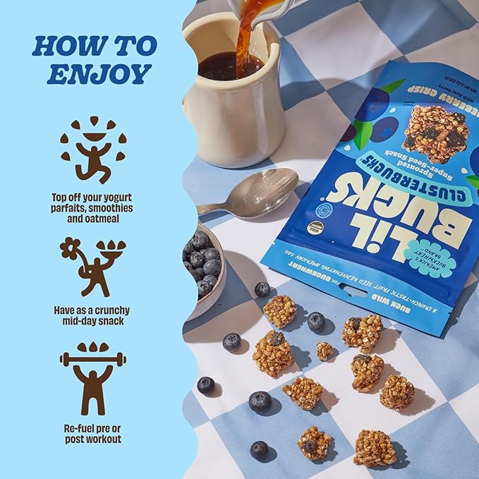 Clusterbucks Superfood Clusters – Grain-Free, Keto-Friendly Granola with Regeneratively Grown Sprouted Buckwheat– Gluten-Free, Low-Carb, Organic Healthy Snack (6 Ounce (Pack of 3), Blueberry Crisp)