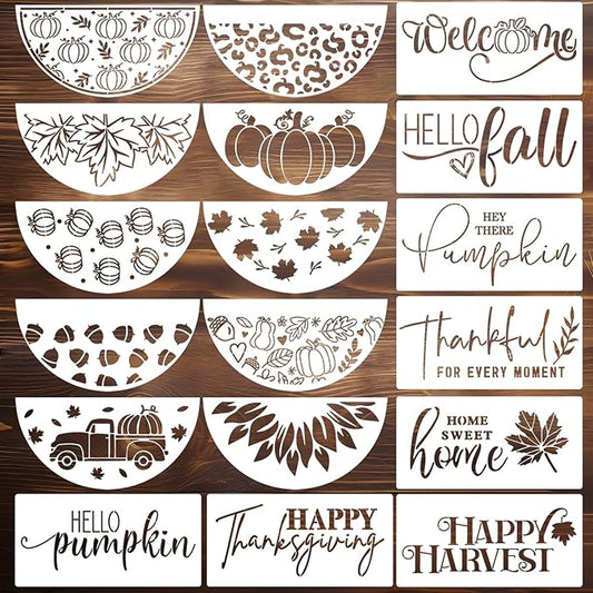 Fall Stencils for Painting on Wood Thanksgiving Stencils Autumn Hello Pumpkin Happy Harvest Stencil for Door Mats Fabrics Porch Hanger Decor