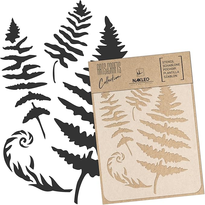 NAKLEO Painting Stencil for Crafts A3 11.8” x 16.5”, Fern Leaf Frond Pattern, Reusable Plastic DIY & Scrapbooking Drawing Template, Decoupage Art Home Decor, Wall Wood Fabric Furniture