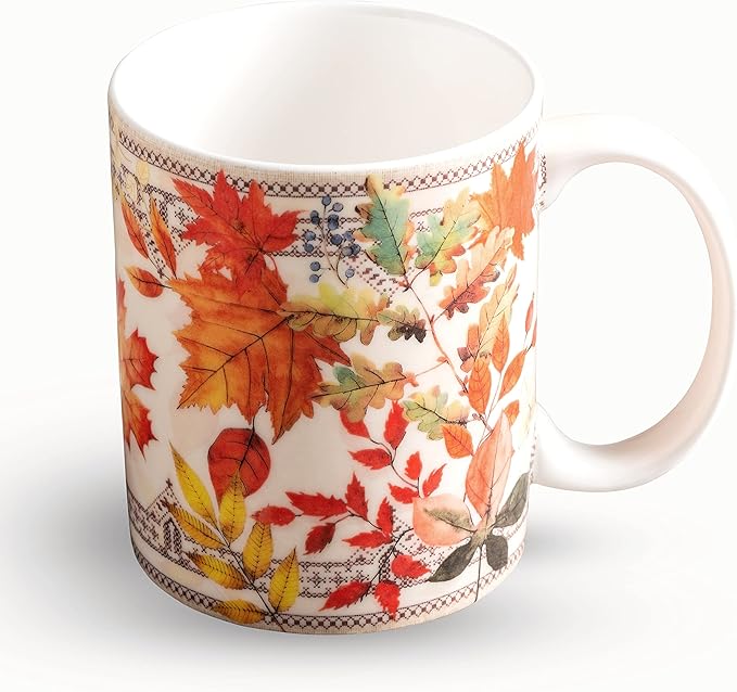 Maison d' Hermine Coffee Mug with Handles Fine Bone China Mugs Pack of One Tea Cups for Hot Beverages Cappuccino Latte Home Restaurant Office Perfect for Gift (Amarante - Automne, 15 Ounce)