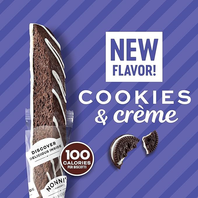 Nonni's Cookies & Crème Biscotti, Rich Dark Cocoa Cookie with Vanilla Icing, 8 Individually Wrapped Bakery Snacks, 6.88 oz, 3 Pack