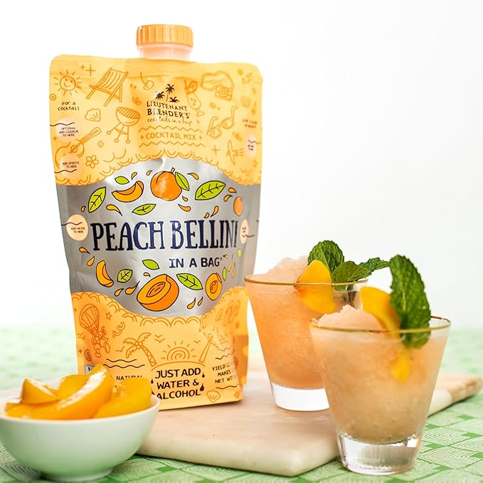Lt. Blender's Peach Bellini in a Bag - Wine Slushie Mixes - Each Bag Makes 1/2 Gallon of Frozen Peach Bellini Mix – Non-GMO Wine Freezer mix - Make with Wine, Liquor or as a Mocktail - (Pack of 1)