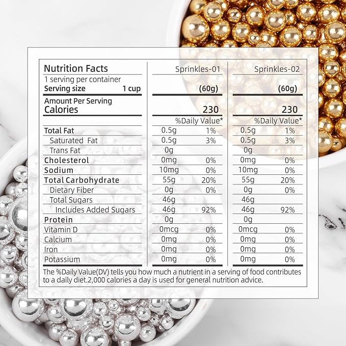 Pearl Sprinkles for Cake Decorating, Gold Pearl Sprinkles, Sliver Pearls Sprinkles, Sugar Pearls, Metallic Sprinkles Mix for Cake, Cupcakes, Macaron, Ice Cream, and Cookies. (120g/4.2oz)