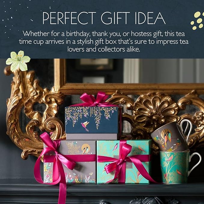 Portmeirion Sara Miller Chelsea Mug, Dark Grey - Elegant 12oz Fine China Cup with 22K Gold Details - Tea Time Chinaware for Afternoon Tea Presentation, Gift-Boxed Drinkware