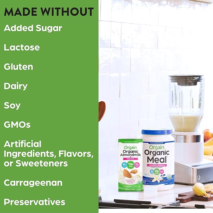 Orgain Organic Vegan Protein Almond Milk, Unsweetened Vanilla - 10g Plant Protein, Vitamin D & Calcium, No Lactose, Dairy & Soy Ingredients, Gluten Free, No Sugar Added, 32 Fl Oz (Pack of 6)