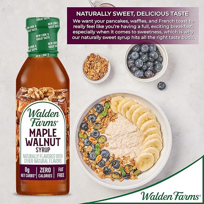 Walden Farms Maple Walnut Syrup – Perfect for Pancakes, Waffles, Desserts – Zero Calorie, Sugar-Free, Low Carb, Keto-Friendly, Gluten-Free, Vegan – 3-Pack, 12 oz Bottles