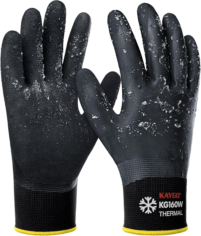 KAYGO Winter Waterproof Work Gloves for Men and Women, Thermal Insulated Freezer Rubber Coated Gloves,Super Grip,XL, KG160